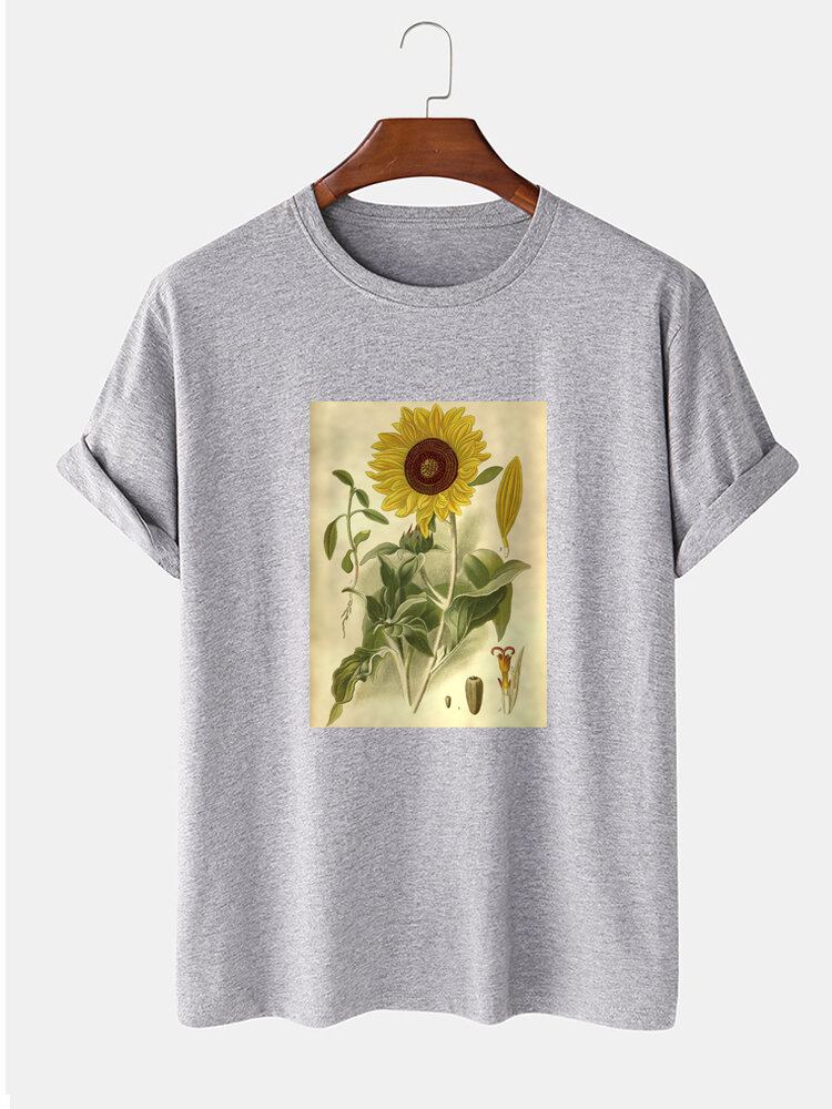 Mænds 100% Bomuld Plante Blomsterprint Kortærmede T-shirts