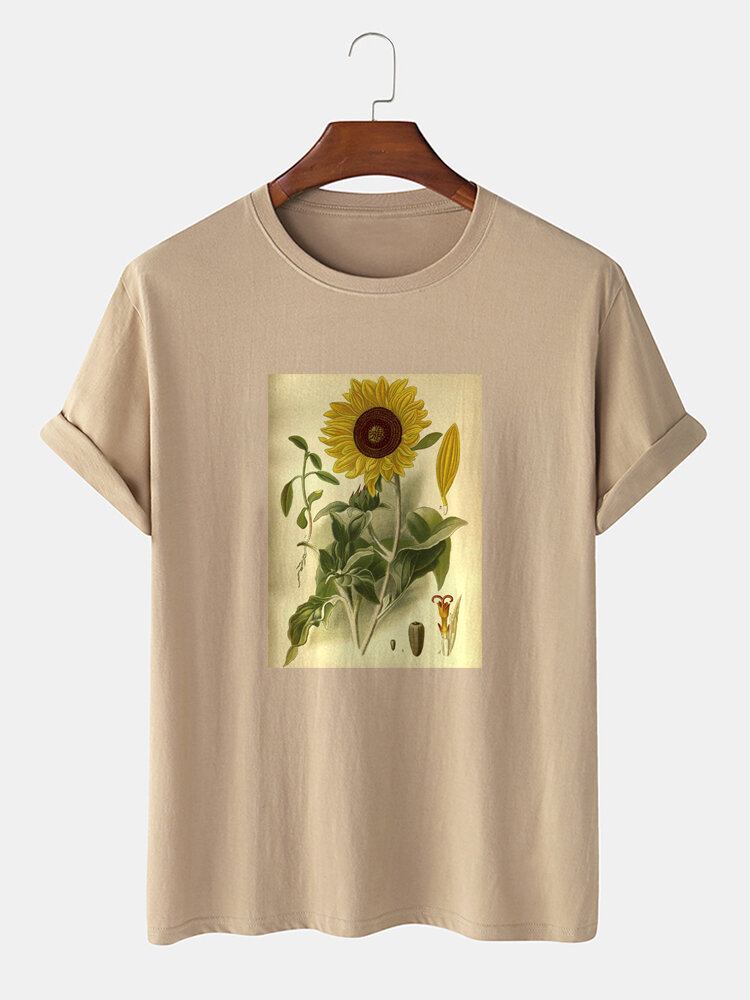 Mænds 100% Bomuld Plante Blomsterprint Kortærmede T-shirts