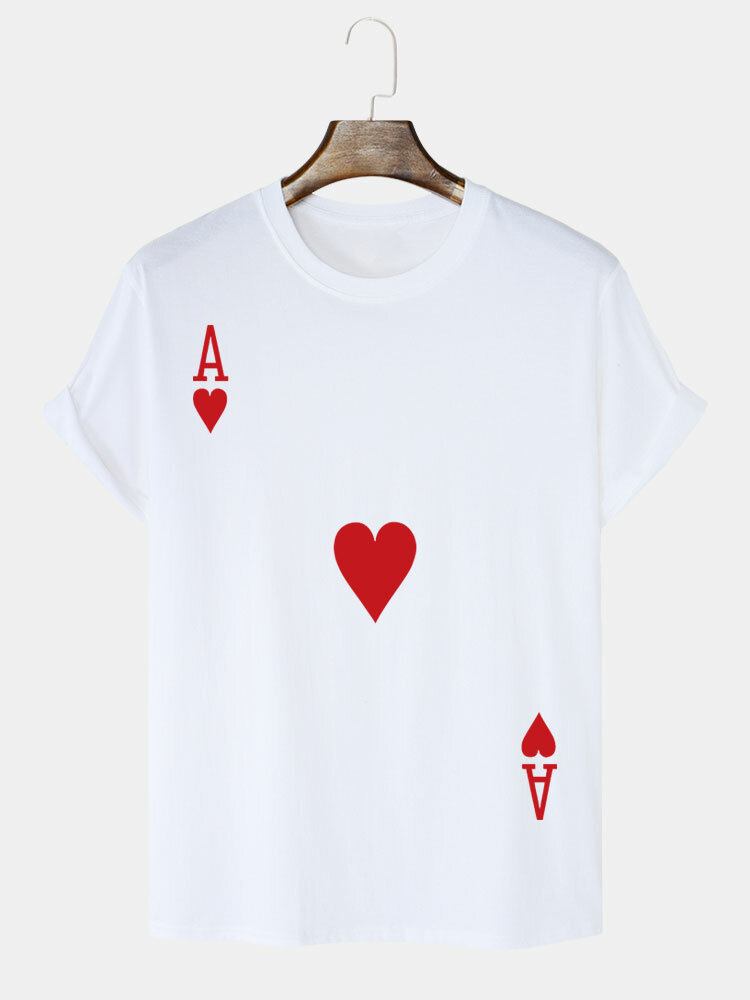 Mænds 100% Bomuld Poker Ace Of Hearts Print Casual T-shirts