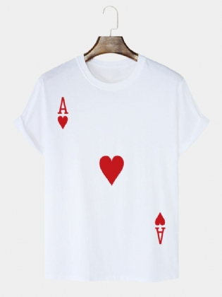 Mænds 100% Bomuld Poker Ace Of Hearts Print Casual T-shirts