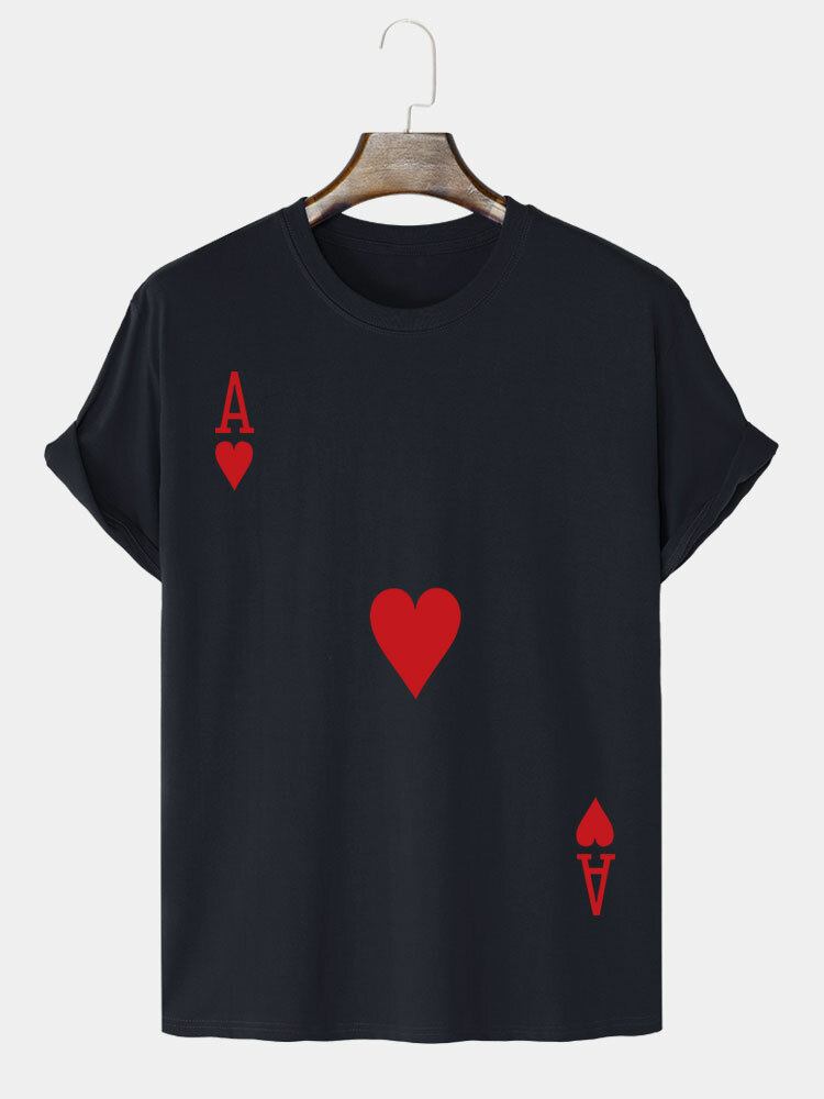 Mænds 100% Bomuld Poker Ace Of Hearts Print Casual T-shirts