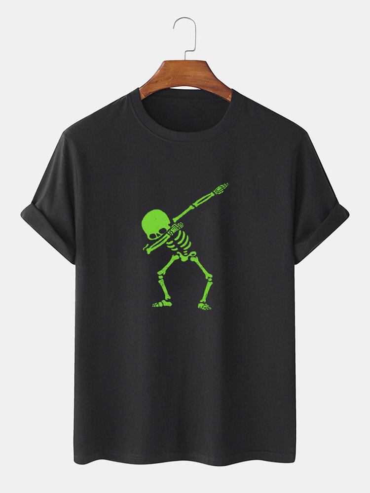 Mænds 100% Bomuld Skeletprintede O-hals Kortærmede T-shirts