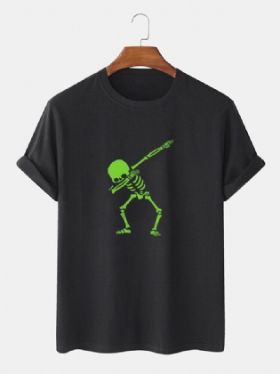 Mænds 100% Bomuld Skeletprintede O-hals Kortærmede T-shirts