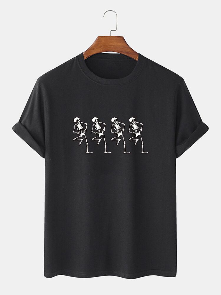 Mænds 100% Bomuld Skelettryk O-hals Kortærmede T-shirts