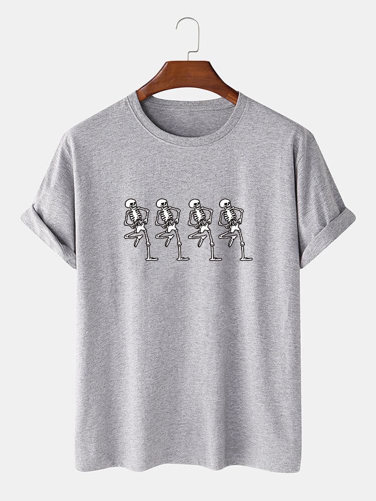 Mænds 100% Bomuld Skelettryk O-hals Kortærmede T-shirts