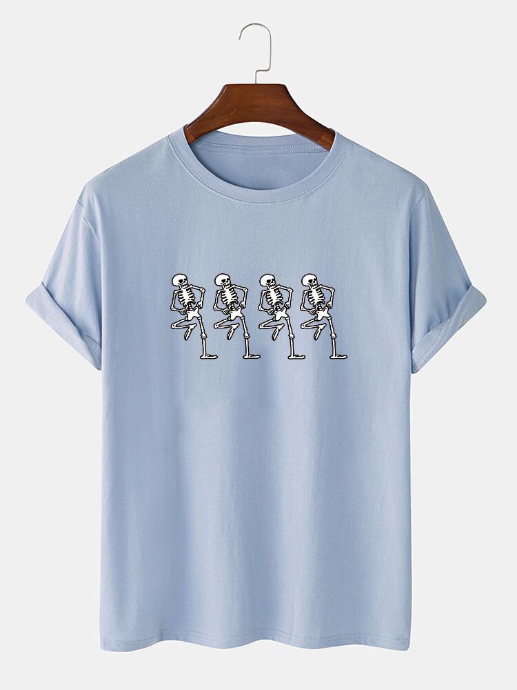 Mænds 100% Bomuld Skelettryk O-hals Kortærmede T-shirts