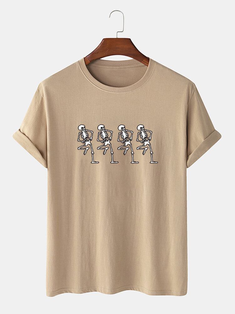 Mænds 100% Bomuld Skelettryk O-hals Kortærmede T-shirts