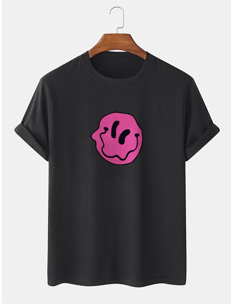 Mænds 100% Bomuld Smile-emojis Print Med Rund Hals Kortærmede T-shirts