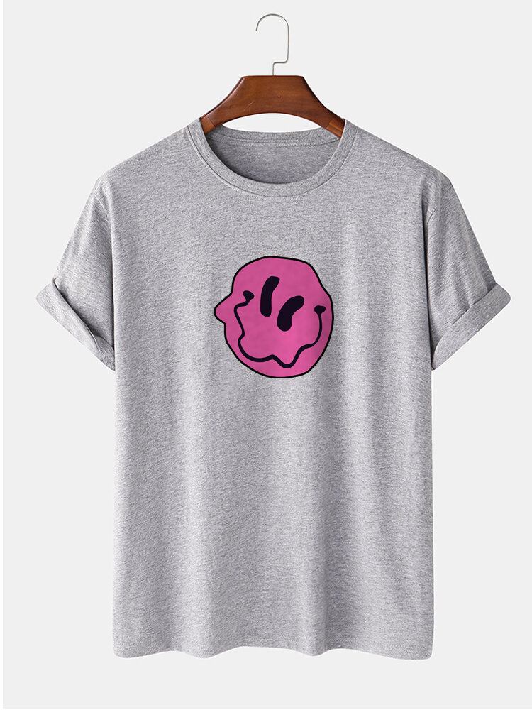 Mænds 100% Bomuld Smile-emojis Print Med Rund Hals Kortærmede T-shirts