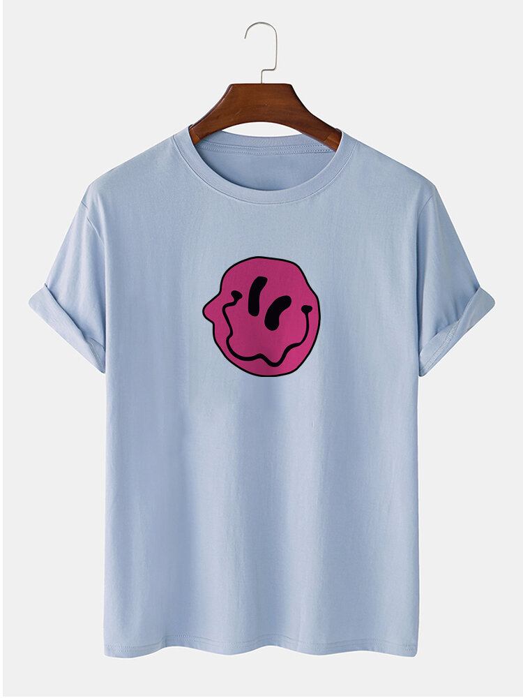 Mænds 100% Bomuld Smile-emojis Print Med Rund Hals Kortærmede T-shirts