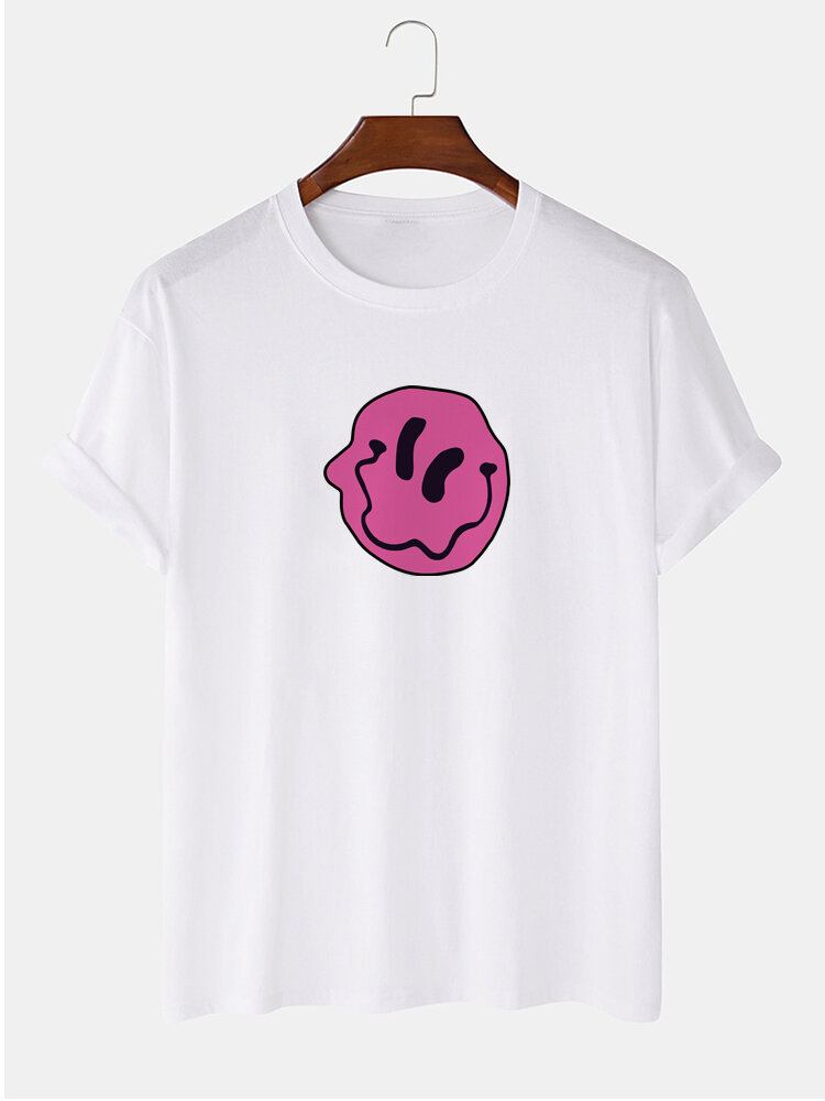 Mænds 100% Bomuld Smile-emojis Print Med Rund Hals Kortærmede T-shirts