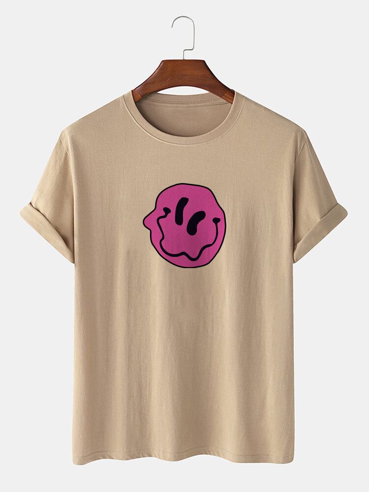 Mænds 100% Bomuld Smile-emojis Print Med Rund Hals Kortærmede T-shirts