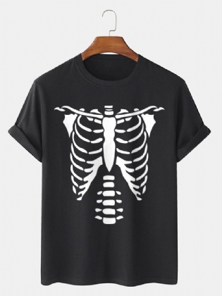 Mænds 100% Bomuld T-shirt Med Tryk Til Halloween Skelet Bones