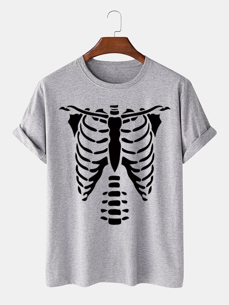 Mænds 100% Bomuld T-shirt Med Tryk Til Halloween Skelet Bones