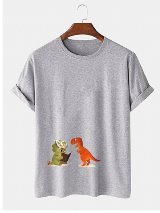 Mænds 100% Bomuld Tegneserie-dinosaurtryk Kortærmede Afslappede T-shirts