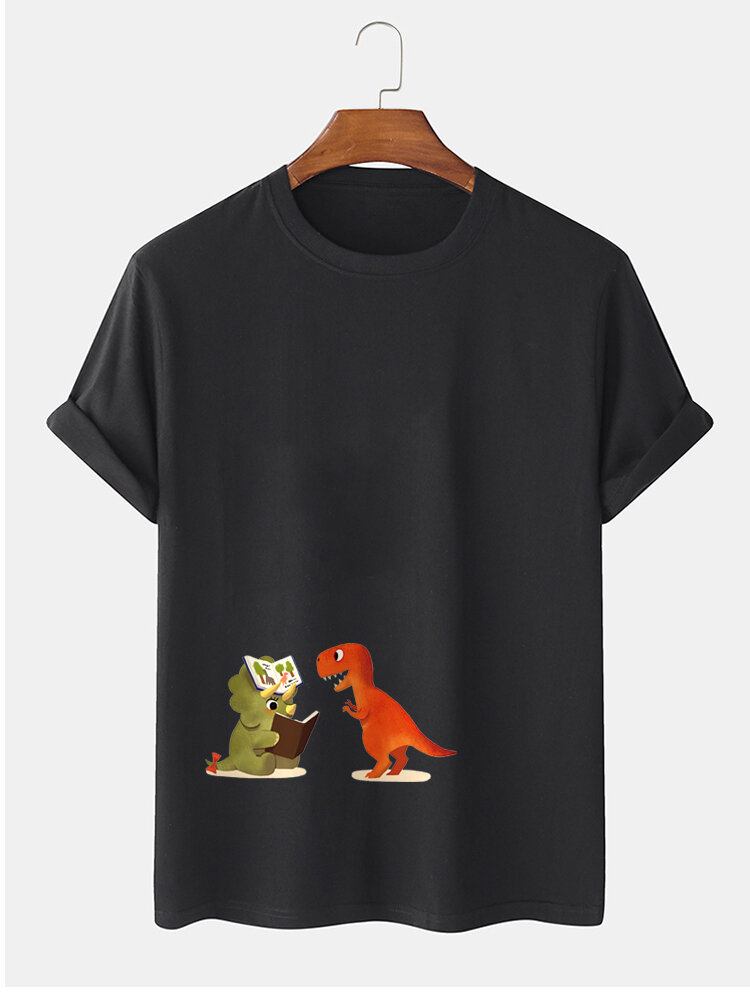 Mænds 100% Bomuld Tegneserie-dinosaurtryk Kortærmede Afslappede T-shirts