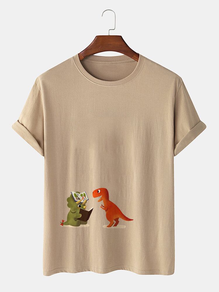 Mænds 100% Bomuld Tegneserie-dinosaurtryk Kortærmede Afslappede T-shirts