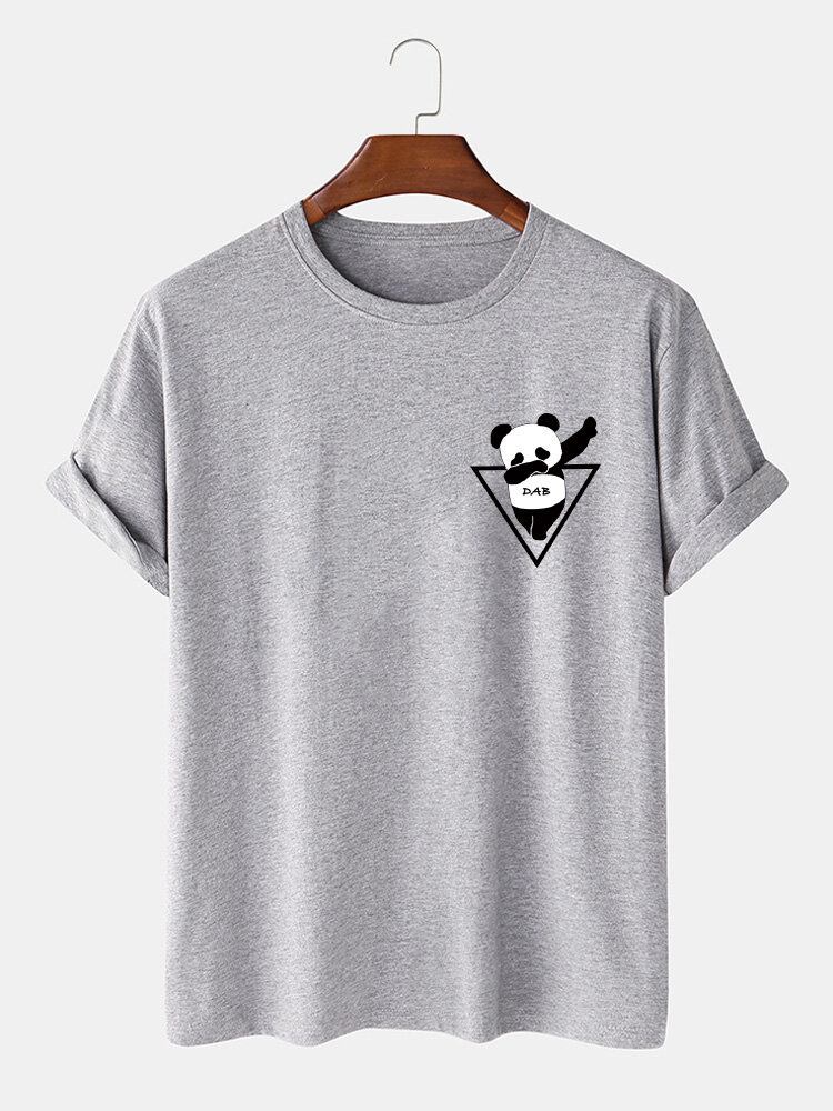 Mænds 100% Bomuld Tegneserie Panda Print Kortærmede T-shirts