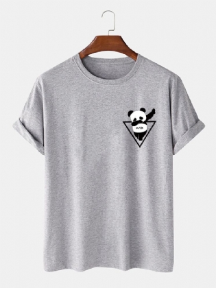 Mænds 100% Bomuld Tegneserie Panda Print Kortærmede T-shirts