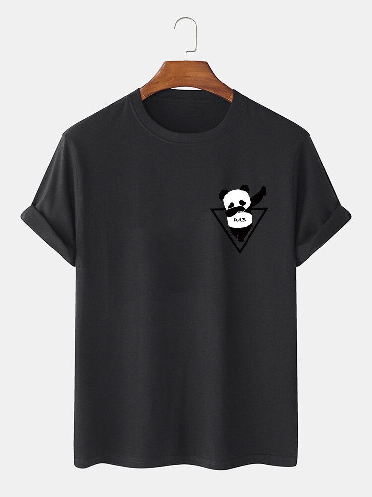 Mænds 100% Bomuld Tegneserie Panda Print Kortærmede T-shirts