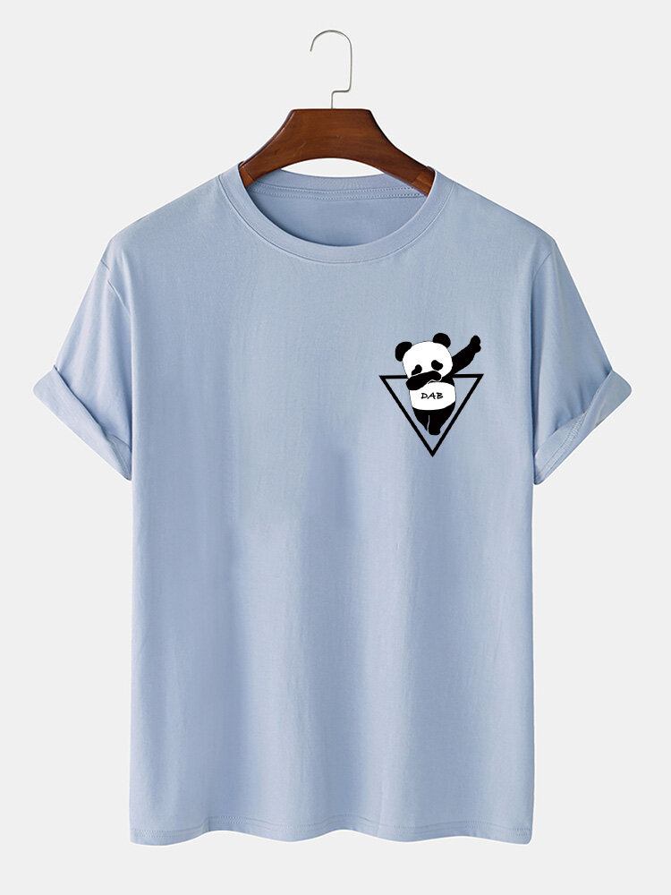 Mænds 100% Bomuld Tegneserie Panda Print Kortærmede T-shirts