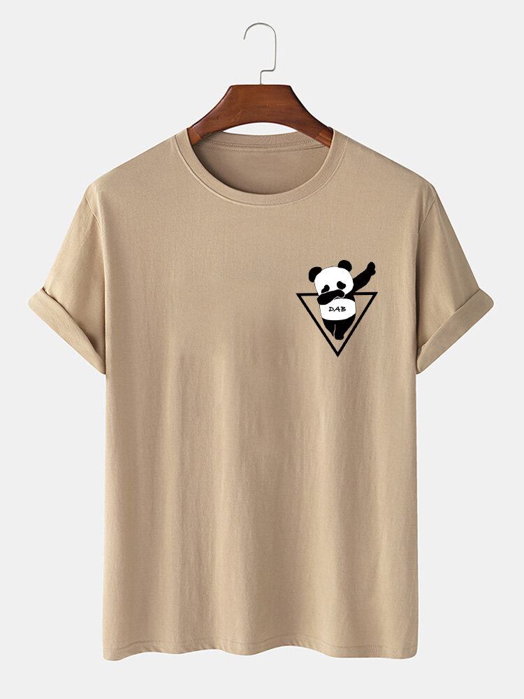 Mænds 100% Bomuld Tegneserie Panda Print Kortærmede T-shirts