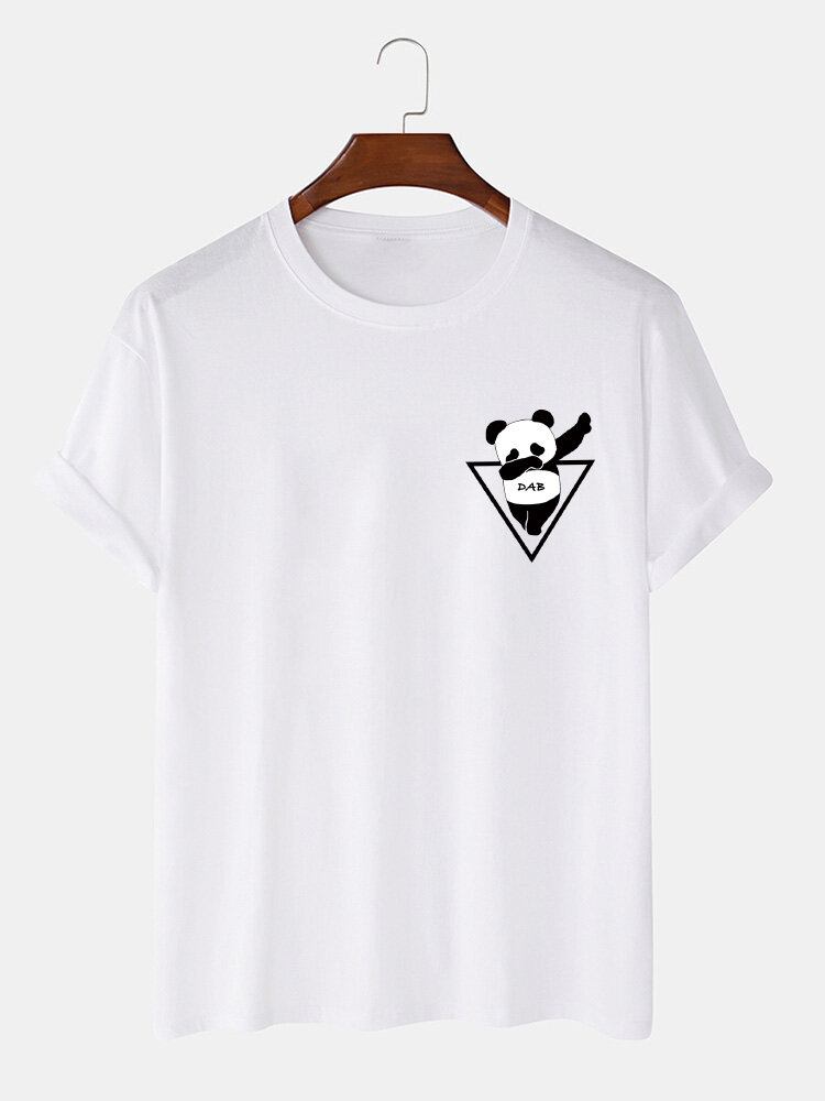 Mænds 100% Bomuld Tegneserie Panda Print Kortærmede T-shirts