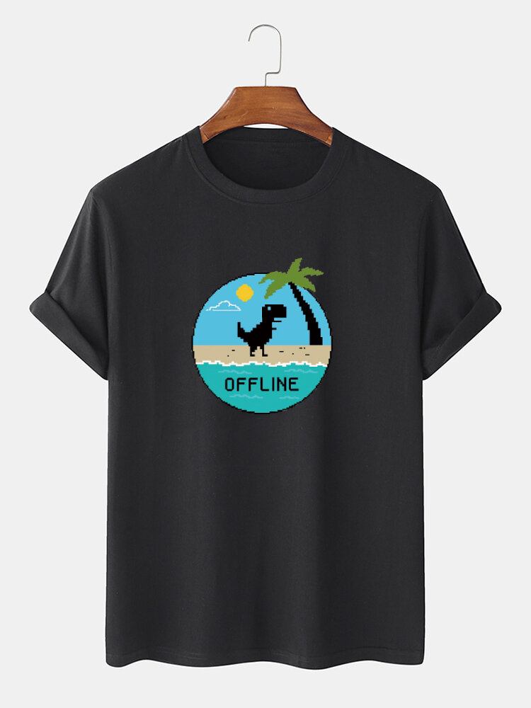 Mænds 100% Bomuld Tegneseriedinosaur Grafisk Print Åndbar Tynd Afslappet T-shirt