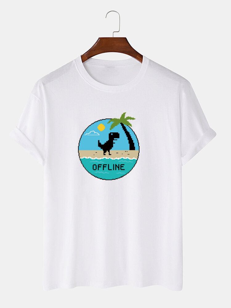 Mænds 100% Bomuld Tegneseriedinosaur Grafisk Print Åndbar Tynd Afslappet T-shirt