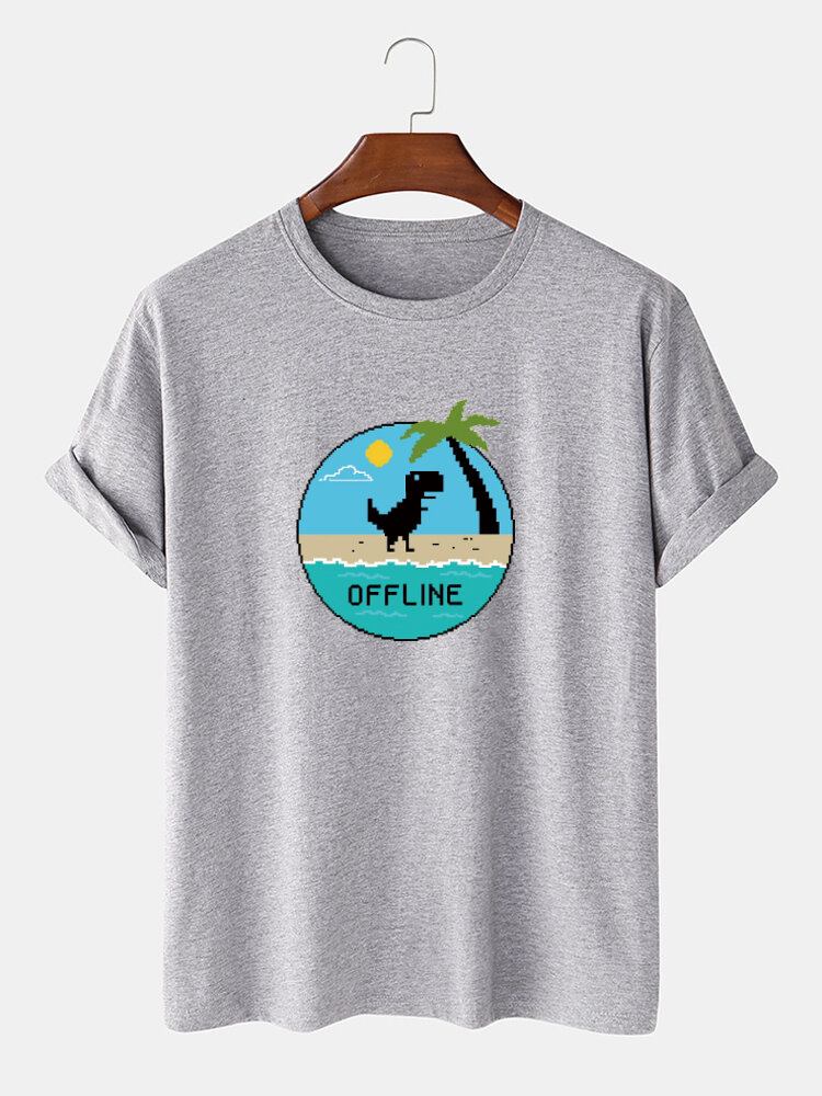 Mænds 100% Bomuld Tegneseriedinosaur Grafisk Print Åndbar Tynd Afslappet T-shirt