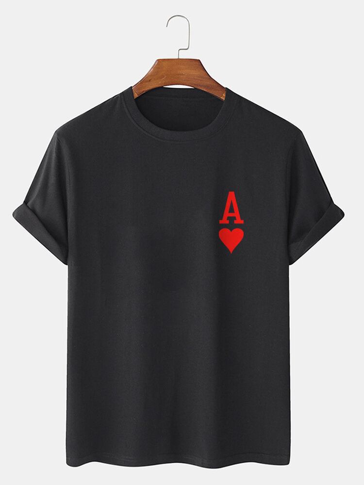 Mænds Ace Of Hearts Poker Print 100% Bomuld Kortærmede T-shirts