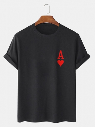 Mænds Ace Of Hearts Poker Print 100% Bomuld Kortærmede T-shirts