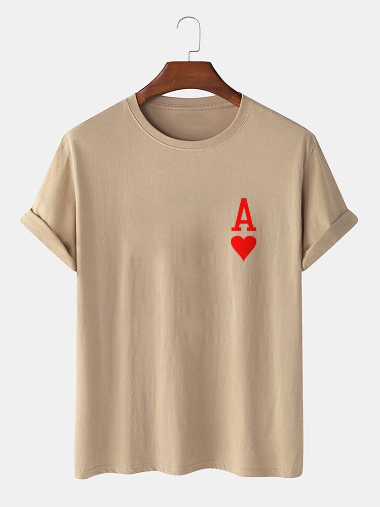 Mænds Ace Of Hearts Poker Print 100% Bomuld Kortærmede T-shirts