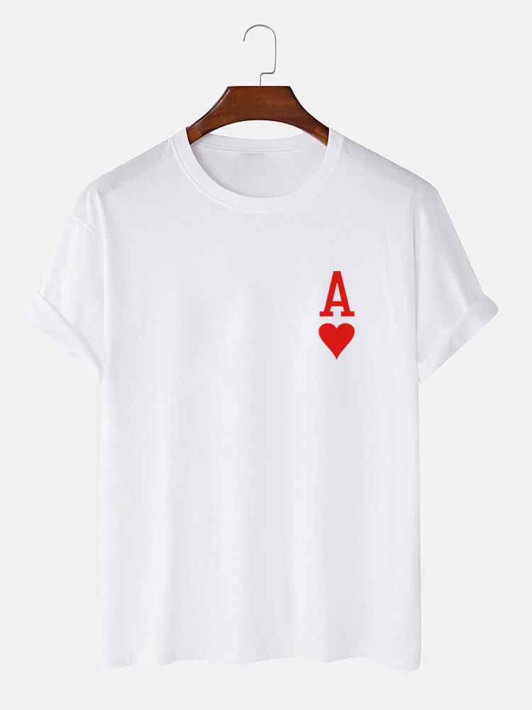 Mænds Ace Of Hearts Poker Print 100% Bomuld Kortærmede T-shirts