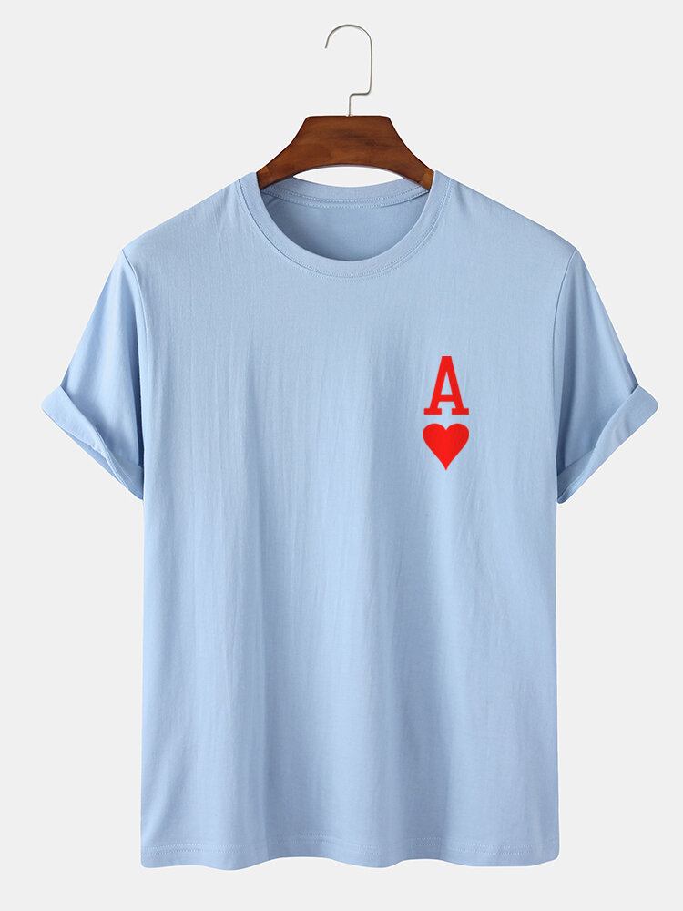 Mænds Ace Of Hearts Poker Print 100% Bomuld Kortærmede T-shirts