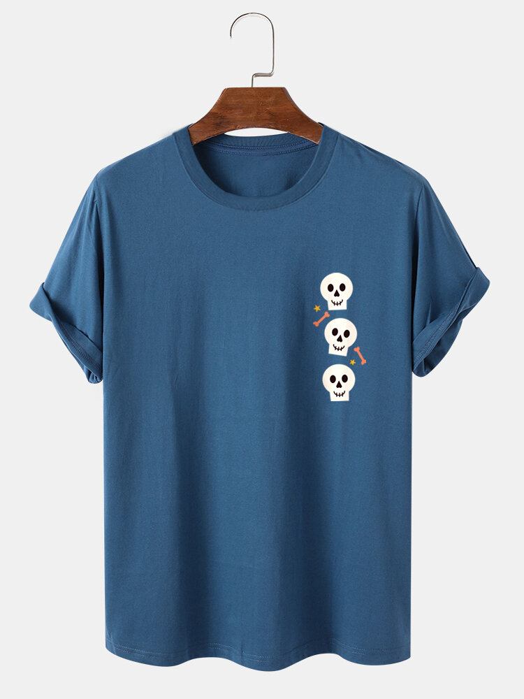 Mænds Afslappede 100% Bomuld T-shirts Med Rund Hals Med Skelettryk