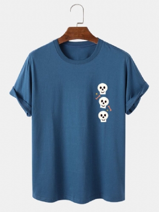 Mænds Afslappede 100% Bomuld T-shirts Med Rund Hals Med Skelettryk