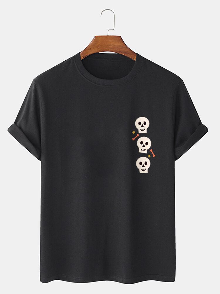 Mænds Afslappede 100% Bomuld T-shirts Med Rund Hals Med Skelettryk