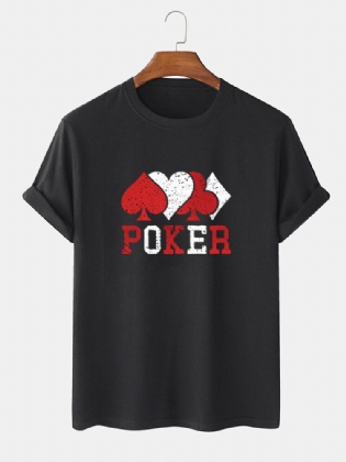 Mænds Afslappede 100% Bomuldskontrast Kortærmede T-shirts Med Pokertryk