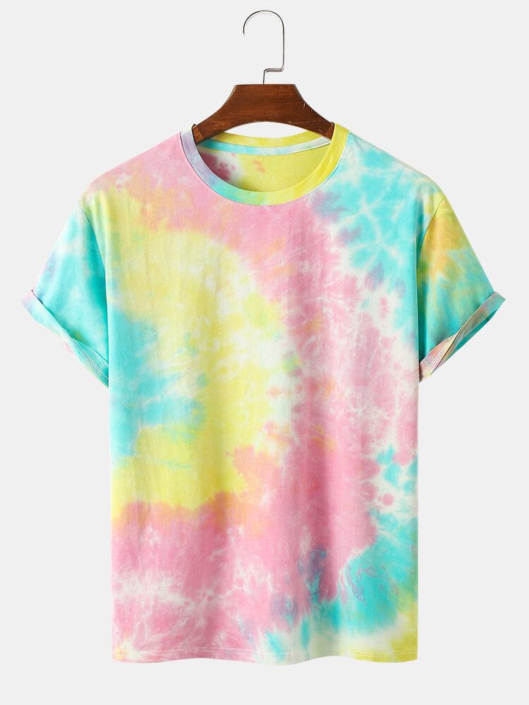 Mænds Afslappede Sommerfugle Bogstavtryk Street Tie Dye Kortærmede T-shirts