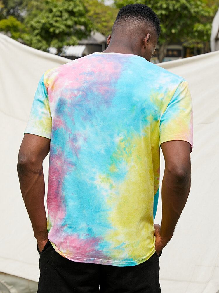 Mænds Afslappede Sommerfugle Bogstavtryk Street Tie Dye Kortærmede T-shirts