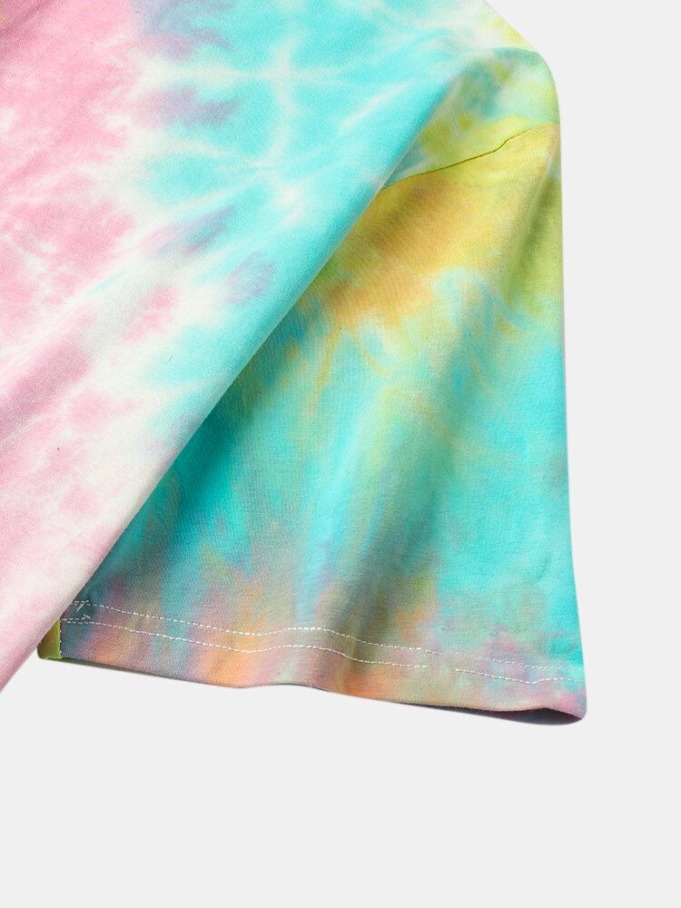 Mænds Afslappede Sommerfugle Bogstavtryk Street Tie Dye Kortærmede T-shirts