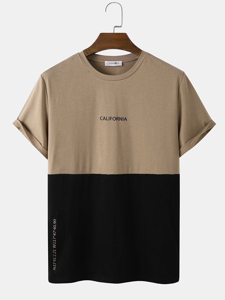 Mænds Årer Citry Letter Print Two Tone Patchwork T-shirts