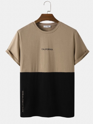 Mænds Årer Citry Letter Print Two Tone Patchwork T-shirts