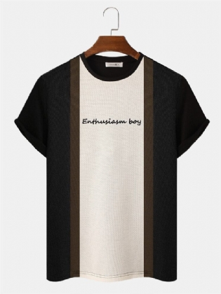 Mænds Årer Stripe Patchwork Brevbroderi Preppy T-shirts