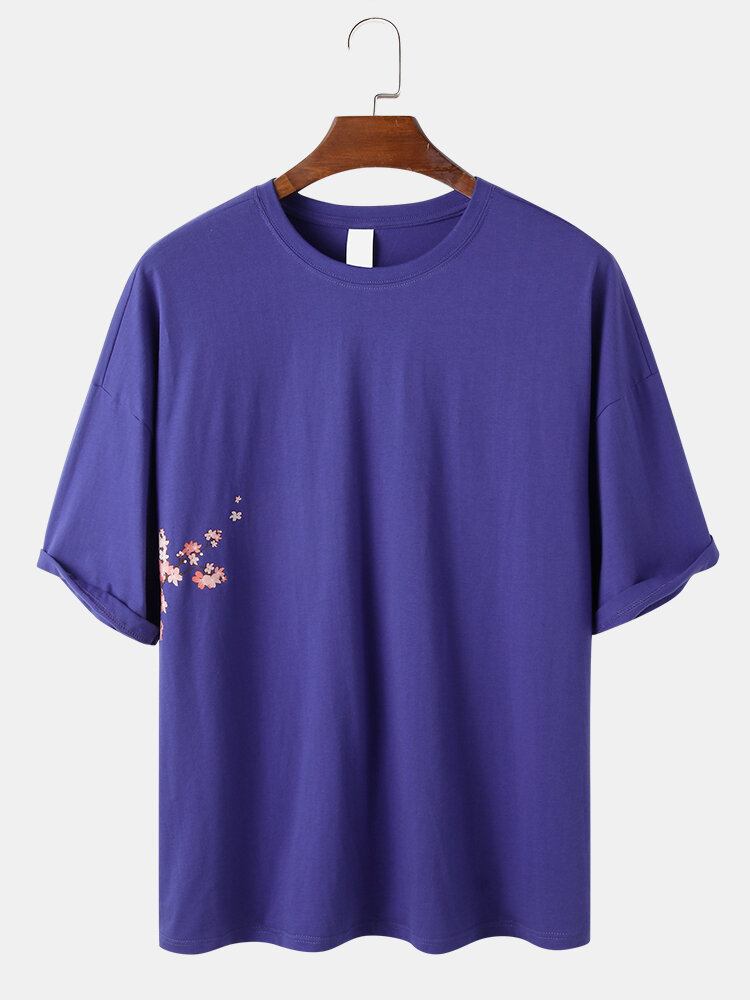 Mænds Blomsterbrevbagsidetryk 100% Bomuld Afslappede T-shirts Med Korte Ærmer