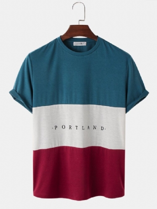 Mænds Bogstavtryk Farveblok-syning Med Korte Ærmer Preppy T-shirts