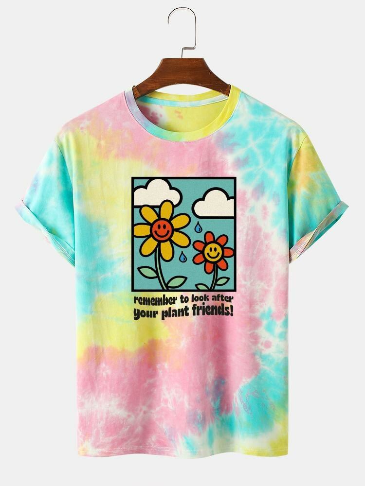 Mænds Bomuld Søde Blomstermønster Tie Dye Kortærmede T-shirts