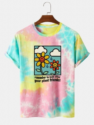 Mænds Bomuld Søde Blomstermønster Tie Dye Kortærmede T-shirts