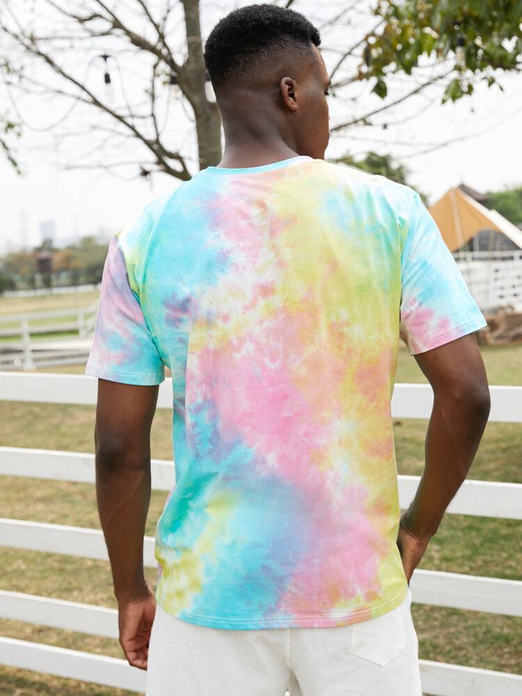 Mænds Bomuld Søde Blomstermønster Tie Dye Kortærmede T-shirts